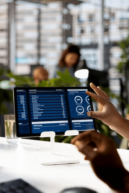 Technician using a tablet in a field service environment